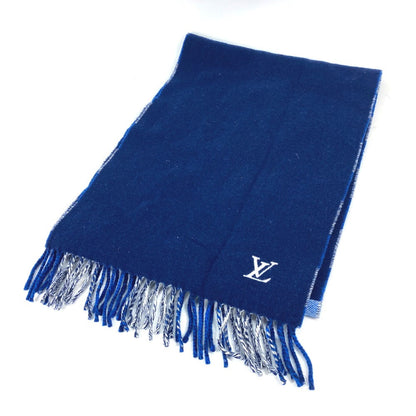 Louis Vuitton Scarf M76588 Wool, Cashmere Blue Escharpe Monogram Check Block Women