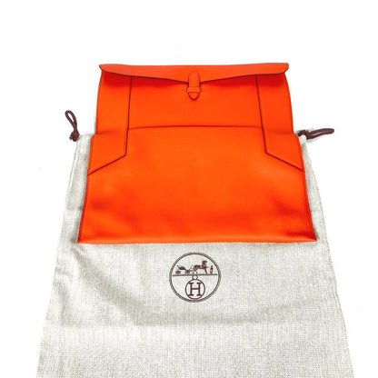 Hermes Clutch Bag Swift Orange Flap Pouch Puri Plat