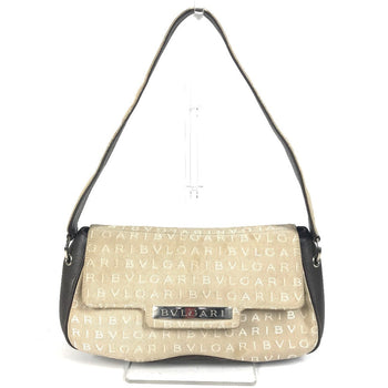 Bvlgari Shoulder Bag Leather / Canvas Beige Logo Mania