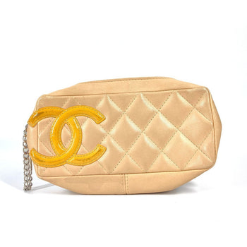 Chanel Pouch Leather Beige Cambon Line Cc Coco Mark Logo Women
