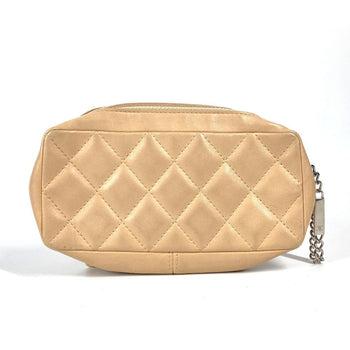 Chanel Pouch Leather Beige Cambon Line Cc Coco Mark Logo Women