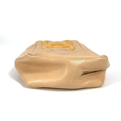 Chanel Pouch Leather Beige Cambon Line Cc Coco Mark Logo Women