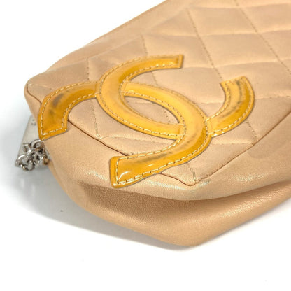 Chanel Pouch Leather Beige Cambon Line Cc Coco Mark Logo Women