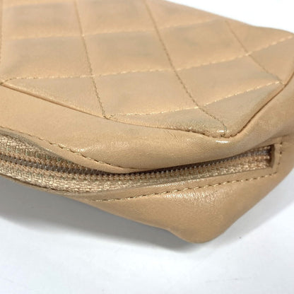 Chanel Pouch Leather Beige Cambon Line Cc Coco Mark Logo Women