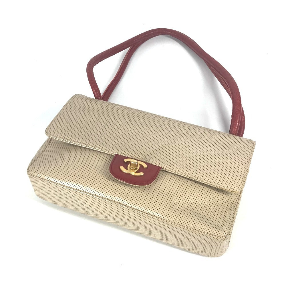 Chanel Shoulder Bag Leather Beige Cc Coco Mark Punching