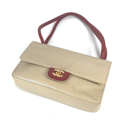 Chanel Shoulder Bag Leather Beige Cc Coco Mark Punching