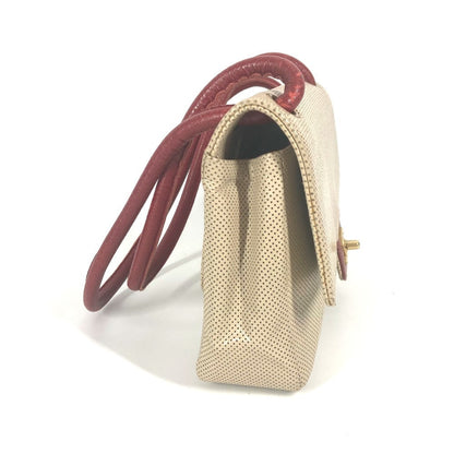 Chanel Shoulder Bag Leather Beige Cc Coco Mark Punching