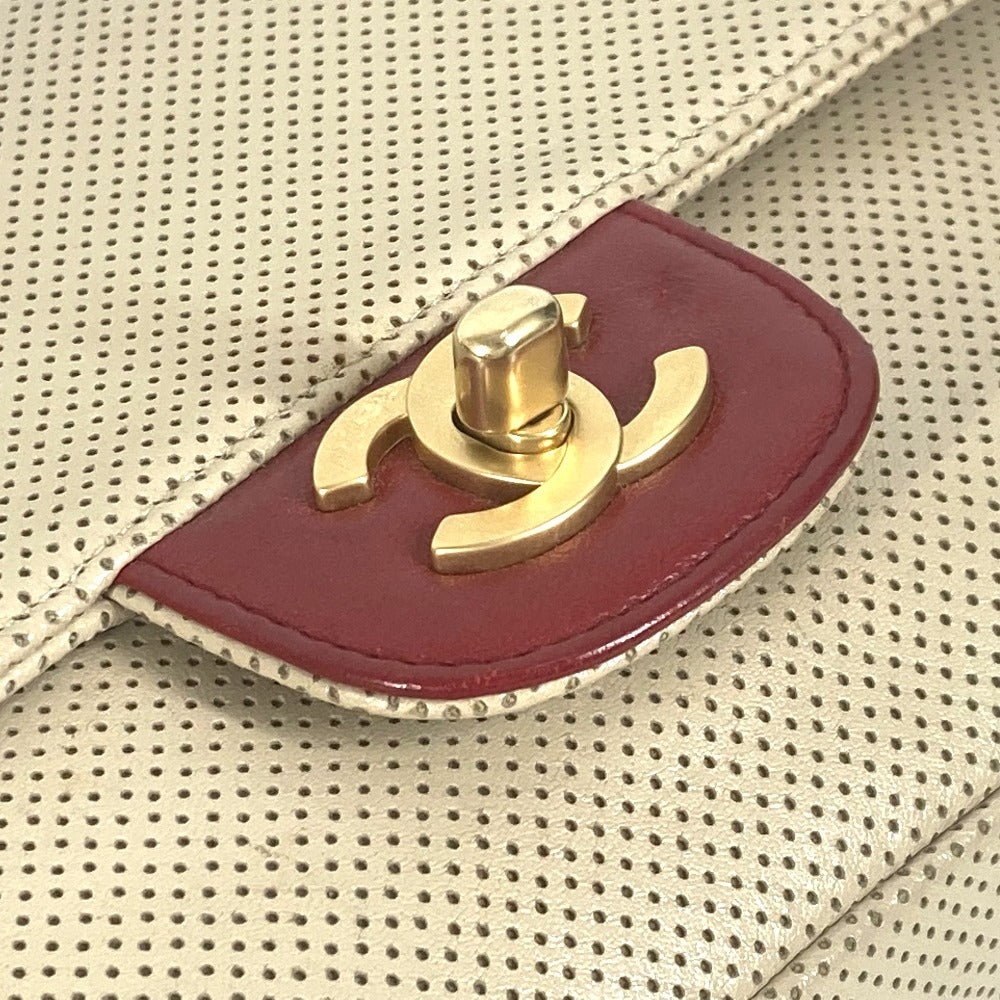 Chanel Shoulder Bag Leather Beige Cc Coco Mark Punching