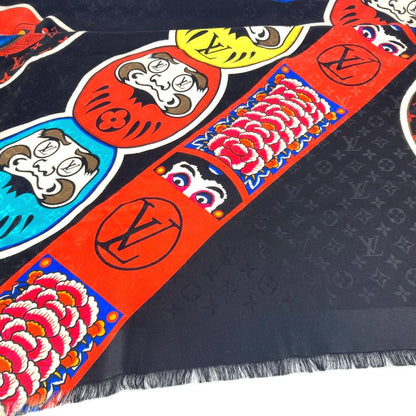 Louis Vuitton Shawl Mp1944 Silk, Wool Black Kabuki Yamamoto Hirosai Shawl Monogram Kabuki Sticker