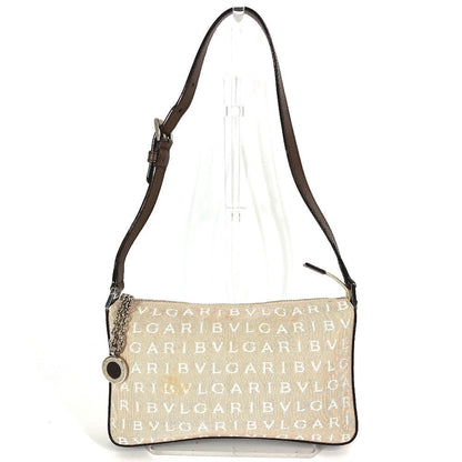 Bvlgari Shoulder Bag Leather / Canvas Beige Logomania Logo
