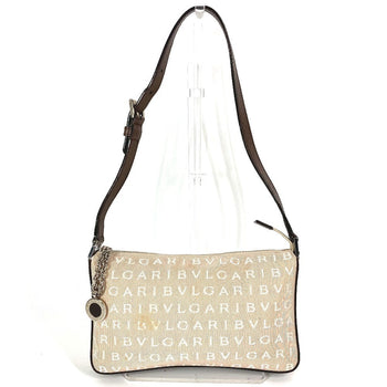 Bvlgari Shoulder Bag Leather / Canvas Beige Logomania Logo