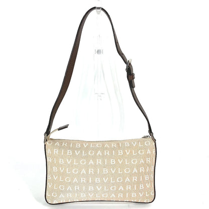Bvlgari Shoulder Bag Leather / Canvas Beige Logomania Logo