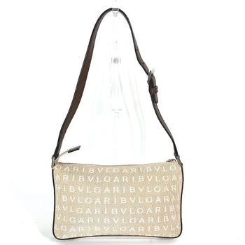 Bvlgari Shoulder Bag Leather / Canvas Beige Logomania Logo