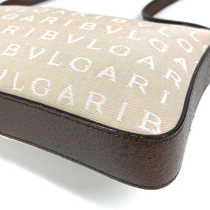 Bvlgari Shoulder Bag Leather / Canvas Beige Logomania Logo