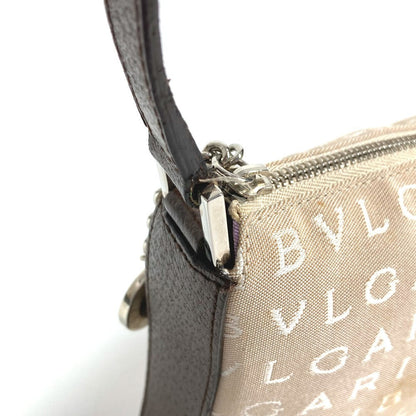 Bvlgari Shoulder Bag Leather / Canvas Beige Logomania Logo