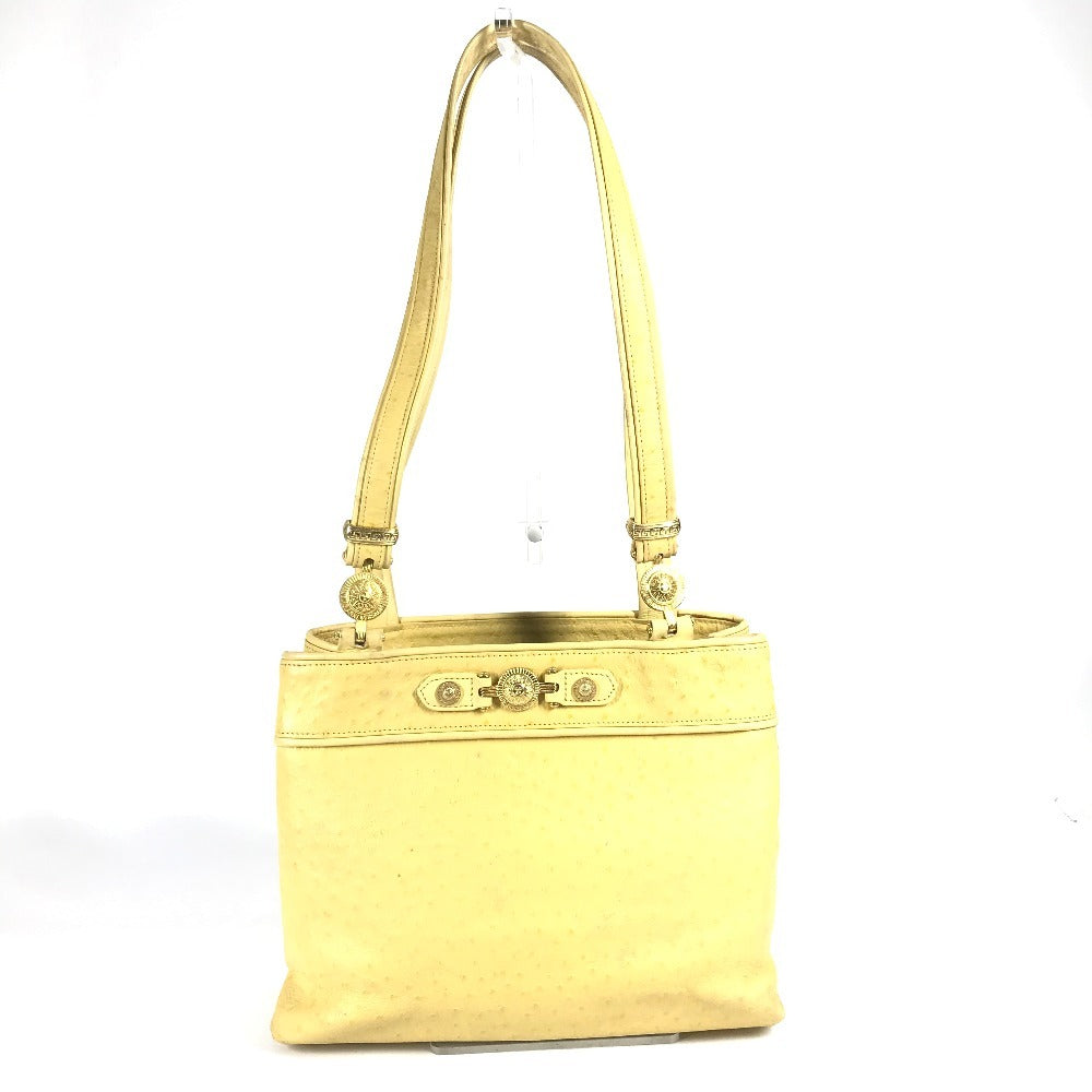 Versace Shoulder Bag Embossed Leather Yellow Vintage Sunburst Logo