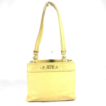 Versace Shoulder Bag Embossed Leather Yellow Vintage Sunburst Logo