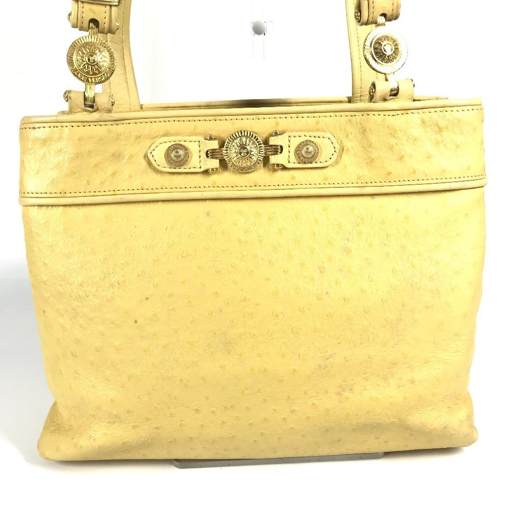 Versace Shoulder Bag Embossed Leather Yellow Vintage Sunburst Logo