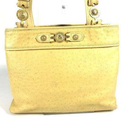 Versace Shoulder Bag Embossed Leather Yellow Vintage Sunburst Logo