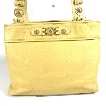 Versace Shoulder Bag Embossed Leather Yellow Vintage Sunburst Logo
