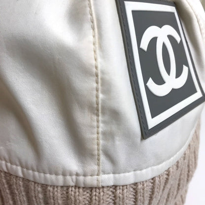 Chanel Knit Hat Polyester Ivory / Beige Cc Coco Mark Sports Line Logo Women S