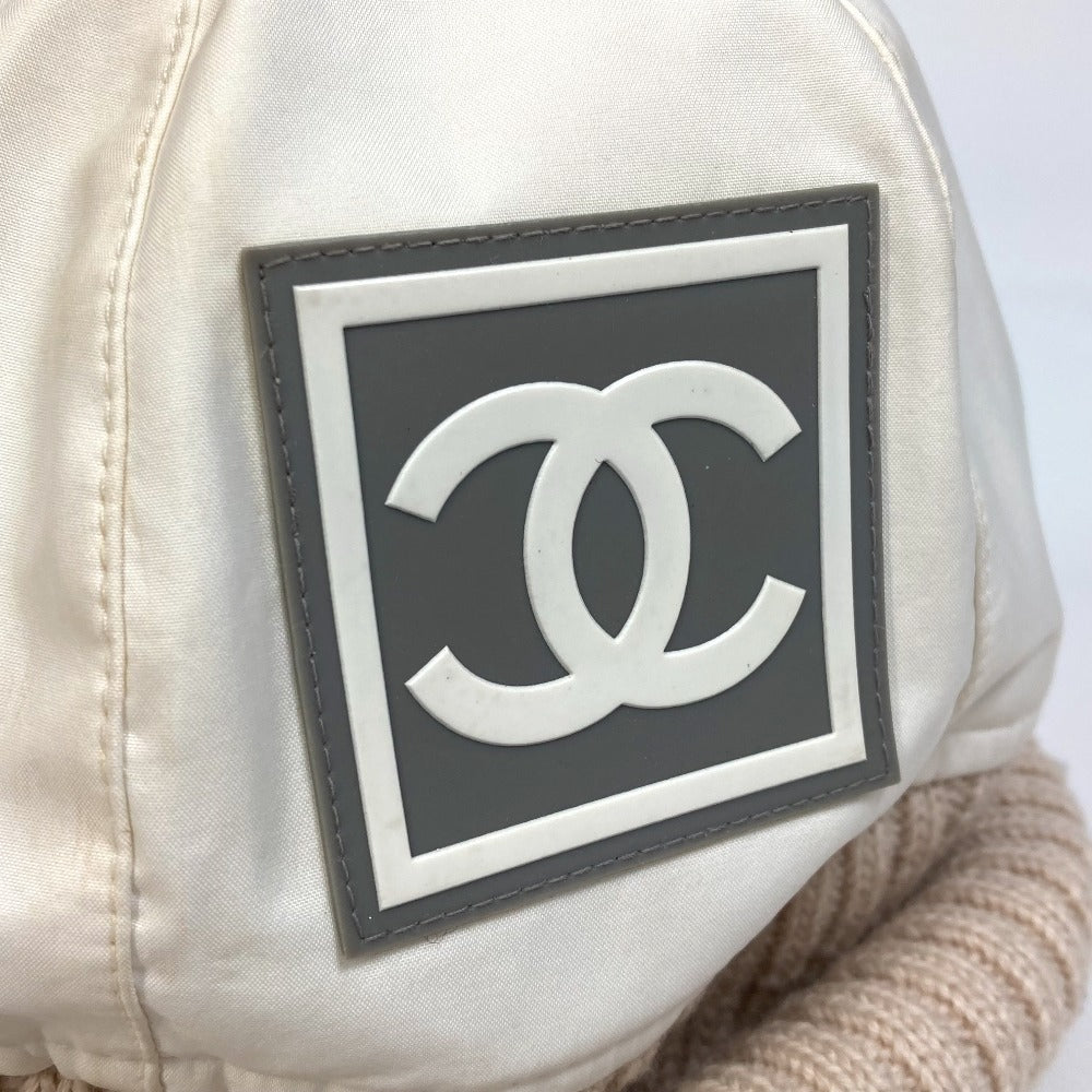 Chanel Knit Hat Polyester Ivory / Beige Cc Coco Mark Sports Line Logo Women S