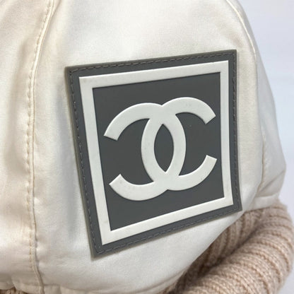 Chanel Knit Hat Polyester Ivory / Beige Cc Coco Mark Sports Line Logo Women S