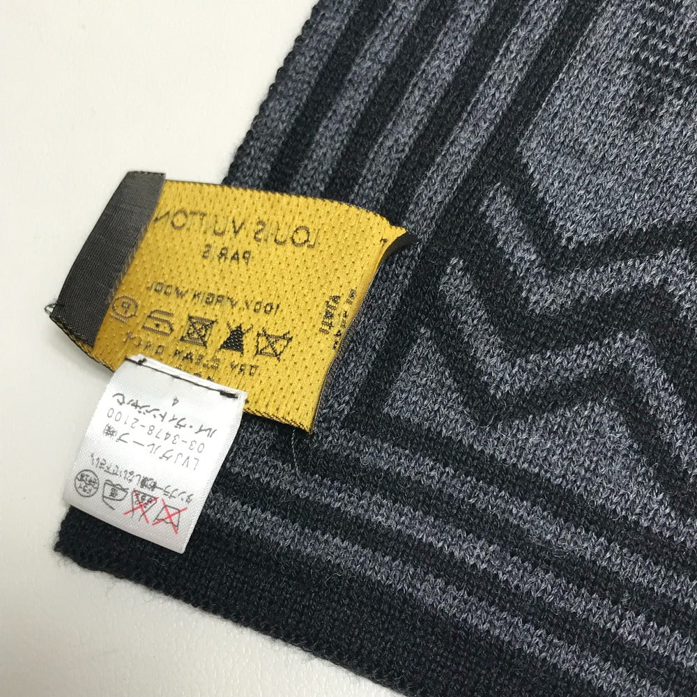 Louis Vuitton Scarf 401910 Wool Black Grey Chevron Stripes Mens