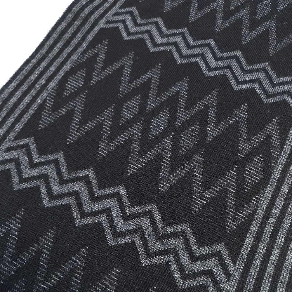 Louis Vuitton Scarf 401910 Wool Black Grey Chevron Stripes Mens