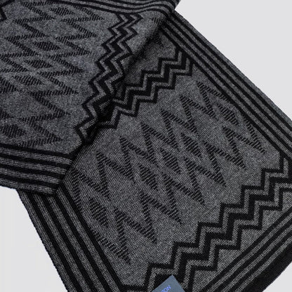 Louis Vuitton Scarf 401910 Wool Black Grey Chevron Stripes Mens