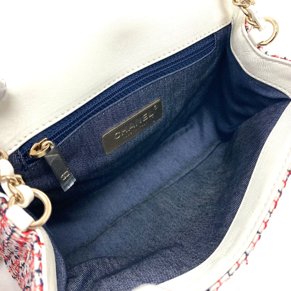 Chanel Shoulder Bag Leather, Tweed White X Red Cc Coco Mark Flap Pochette Women