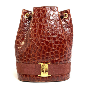 Salvatore Ferragamo Backpack Aq-215676 Leather Brown Vala Embossing Women