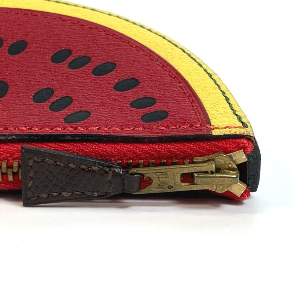 Hermes Coin Case Leather Red X Yellow X Green Watermelon Unisex(Unisex)