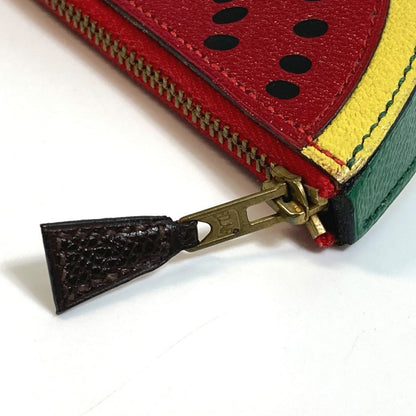 Hermes Coin Case Leather Red X Yellow X Green Watermelon Unisex(Unisex)