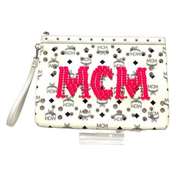 Mcm Clutch Bag Leather White Logogram Clutch Women