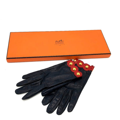 Hermes Glove Leather Navy / Red Fashion Accessories Apparel Women 6