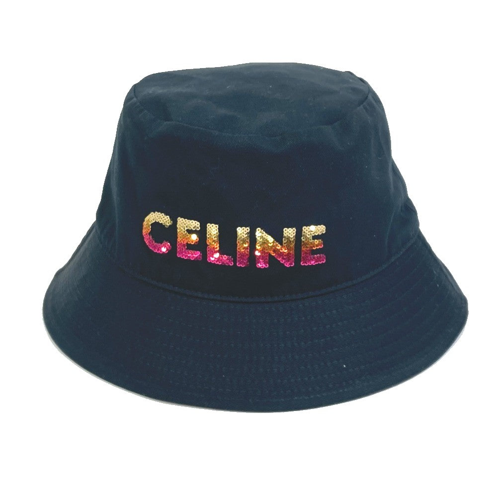 Celine Hat 2Auo1968P Cotton/Sequins Black Embroidered Gradient Sequin Bucket Women M