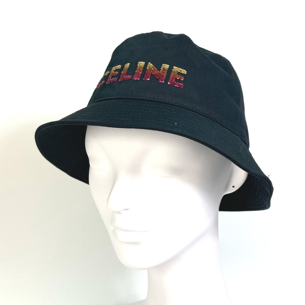 Celine Hat 2Auo1968P Cotton/Sequins Black Embroidered Gradient Sequin Bucket Women M