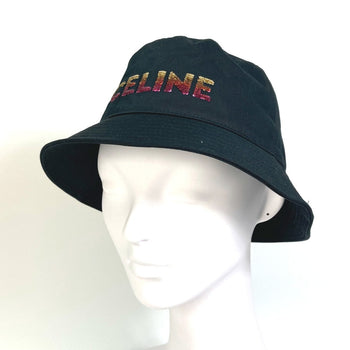 Celine Hat 2Auo1968P Cotton/Sequins Black Embroidered Gradient Sequin Bucket Women M