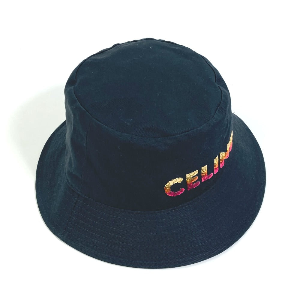 Celine Hat 2Auo1968P Cotton/Sequins Black Embroidered Gradient Sequin Bucket Women M