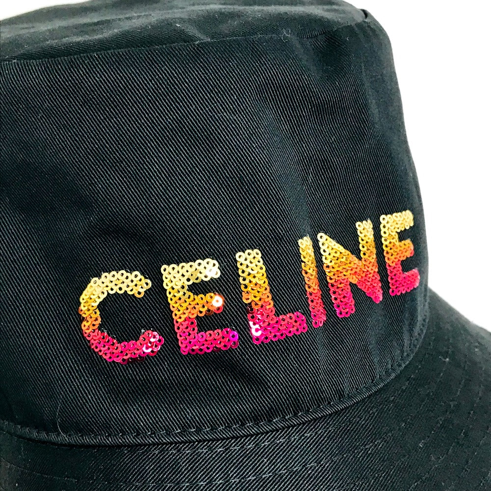 Celine Hat 2Auo1968P Cotton/Sequins Black Embroidered Gradient Sequin Bucket Women M