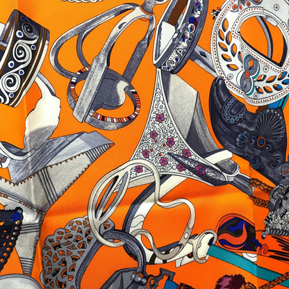 Hermes Scarf Silk Orange X Purple X Blue Concours Detriers Carre 90 Women
