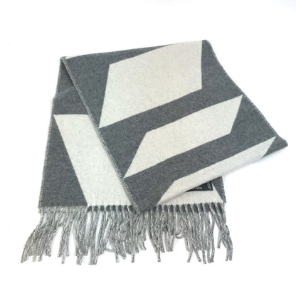 Hermes Scarf Cashmere Gray X White Kazak Optic Women