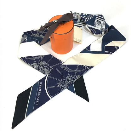 Hermes Scarf 063932S0 19 Silk Navy Springs Springs Springs Springs Bague Women