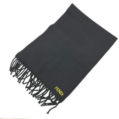 Fendi Scarf Wool Black Fringe Leopard Motif Women