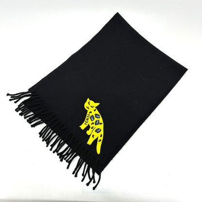 Fendi Scarf Wool Black Fringe Leopard Motif Women