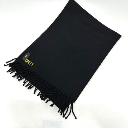 Fendi Scarf Wool Black Fringe Leopard Motif Women