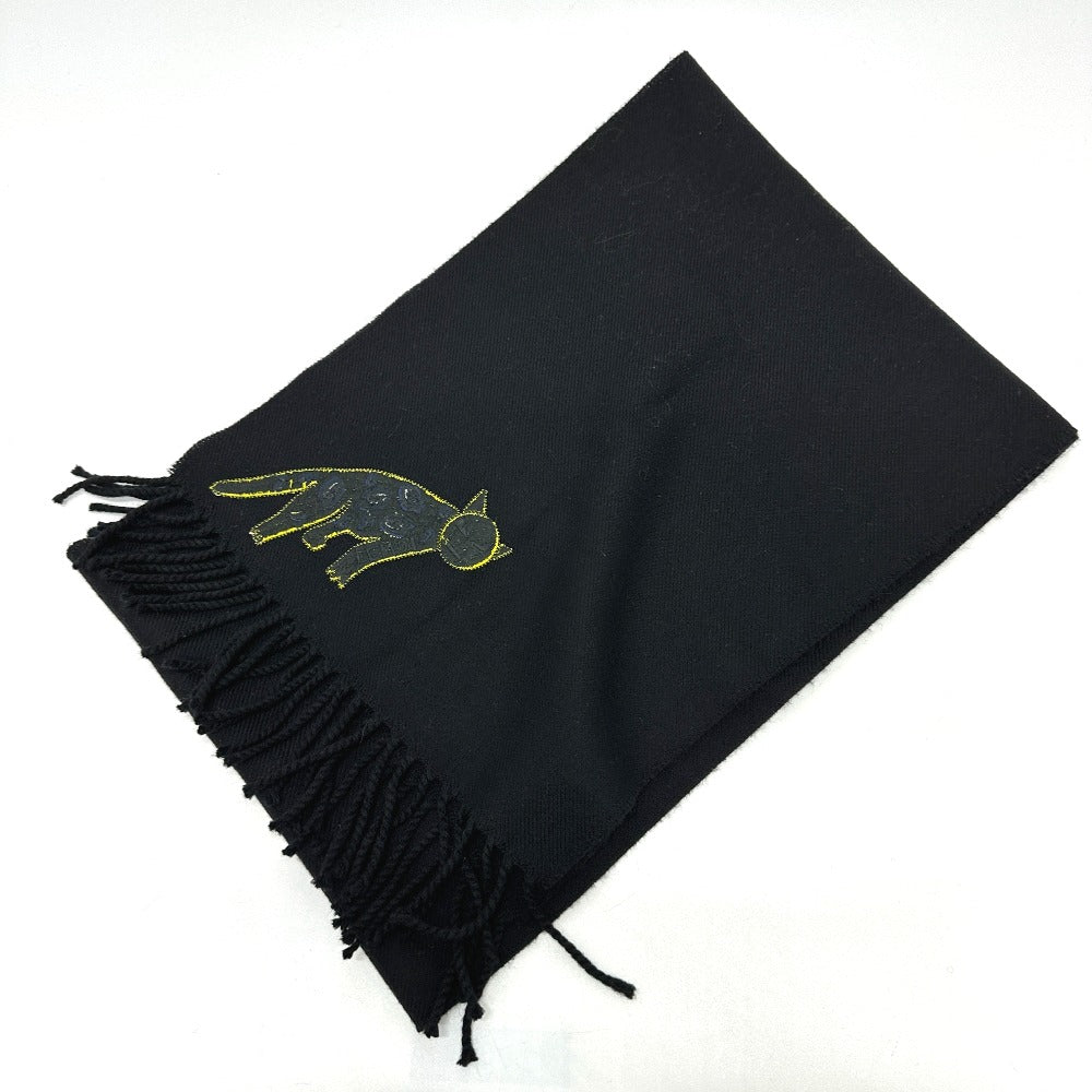 Fendi Scarf Wool Black Fringe Leopard Motif Women