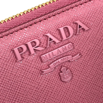 Prada Long Wallet Purse 1Ml506 Saffiano Leather Pink Logo Saffiano Shine Women