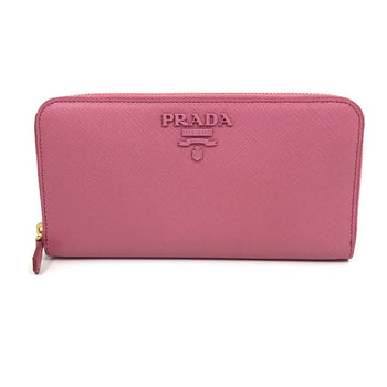 Prada Long Wallet Purse 1Ml506 Saffiano Leather Pink Logo Saffiano Shine Women